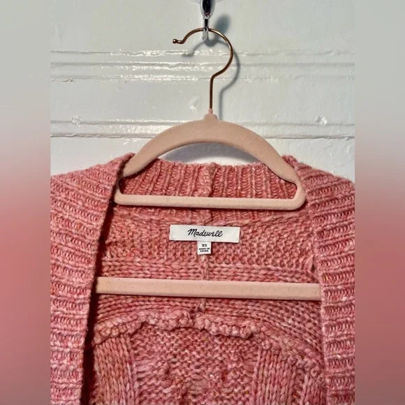 Madewell Pink Bubble Sleeve Cable Knit Cardigan XS - Picture 5 of 11